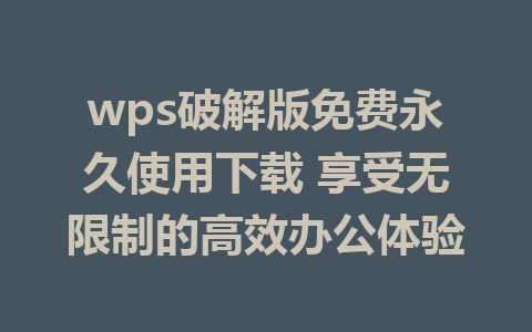 wps破解版免费永久使用下载 享受无限制的高效办公体验