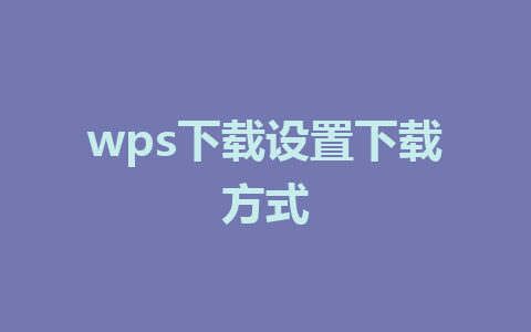 wps下载设置下载方式