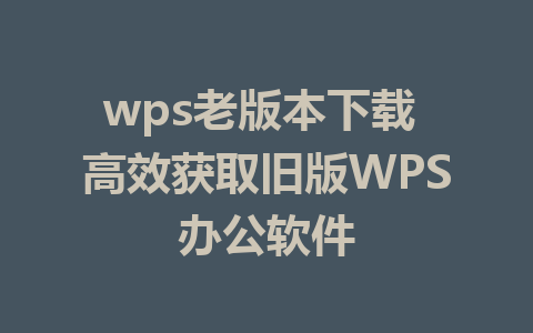 wps老版本下载 高效获取旧版WPS办公软件