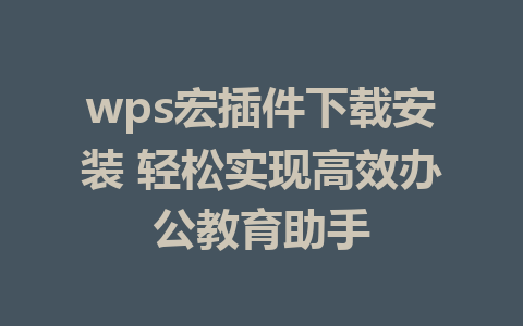 wps宏插件下载安装 轻松实现高效办公教育助手